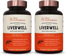 LiverWell Nettoyage, rajeunissement, soutien métabolique - Supplément hépatique pour la santé du foie avec extrait de chardon de lait hautement biodisponible, N-acétyl Cystéine, acide alpha lipoïque, zinc, sélénium - 2 paquets