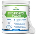 Zazzee Myo-Inositol poudre, 6 mois d'approvisionnement, 183 portions, 2000 mg par portion, libre Scoop pour la posologie exacte, 12.91 Ounces, 100% pur, tout naturel Fertilité et soutien de la reproduction, végétalien, non-OGM