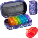 Serfeymi Weekly Travel Pill Organizer 2 Times A Day AM PM Upgraded Rainbow Pill Box 7 Day with Portable Zipper PU Leather Pill Case, Medicine Organizer for Pills, Vitamins, Fish Oils - Purple-01