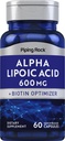 Piping Rock Alpha Acide lipoïque 600mg de ALA avec l'optimisation de la biotine. 60 Capsules.