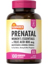 Sundance Multivitamine prénatale avec acide folique. 100 Capsules à libération rapide. 800 mcg.