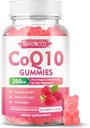 Sans sucre CoQ10 Gummies 250mg, Suppléments Coenzyme Q10 Plus Oméga-3, Vitamine B6 & Zinc, Supplément CoQ10 haute absorption pour l'énergie cellulaire et le soutien antioxydant, Arôme framboise, Vegan 60Cts