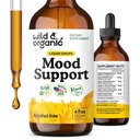 Supplément de soutien à l'humeur sauvage et biologique - gouttes naturelles liquides pour l'énergie positive - Supplément mental calme pour les femmes et les hommes - Teinture de racine sans alcool Ashwagandha et Rhodiola Rosea pour bonne humeur - 4 oz