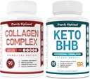 Pills de régime kéto purement optimisés utilisent le gras pour l'énergie avec la kétose + capsules de Peptides Multi Collagène Premium (Types I, II, III, V, X)