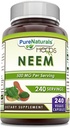 Pure Naturals Neem (Made with Natural Neem Leaf) | 500 Mg per Serving 240 Veggie Capsules Supplement | Non-GMO | Gluten Free | Made in USA | Ideal for Vegetarians