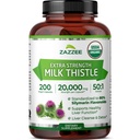 Zazzee USDA chardon de lait biologique 50:1 extrait, 80% silymarin flavonoïdes, 200 capsules végétaliennes, 6 mois d'approvisionnement, silybum marianum, soutien du foie et de la désintoxication, biologique tout naturel, non-OGM, fabriqué aux États-Unis