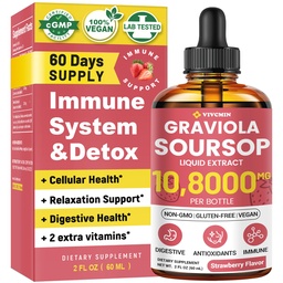 Graviola Soursop Extract Liquid - Soursop Bitters Liquid, support immune, relax, foie et sommeil, sans sucre et sans alcool, formule très absorbante, goût de fraise, 2 Fl Oz