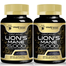 Lions Mane Supplément Capsules - 120 Compte - Supplément Champignon, Supplément Cerveau pour Mémoire et Focus, Lions Mane Champignon Capsules - Soutien cognitif et immunitaire, Supplément Focus - 2 Pack