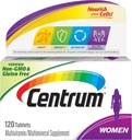 Comprimé multivitamine centrum pour femmes, supplément multivitamine/multiminéral avec fer, vitamine D3, vitamine B et vitamines antioxydantes C et E, sans gluten, ingrédients non OGM - 120 Compte