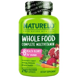NATURELO Multivitamine d'aliments entiers pour les femmes - avec des vitamines, des minéraux et des extraits organiques - Supplément pour l'énergie et la santé cardiaque - Non OGM - 240 capsules véganes