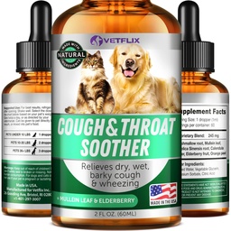 Traitement de la toux de Kennel pour chiens et chats - Fabriqué aux États-Unis - Allégation de l'asthme des chiens et des chats - Mullen Leaf & Elderberry Blend - Sec, humide & Barky Cough Relief pour chiens et chats - Toutes races et tailles - 2 Fl Oz