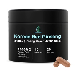 Vollständiger Bin Korean Red Ginseng Kapseln Pure Panax Ginseng Supplement | Vegan, Glutenfrei, Non GMO, keine Füllstoffe | Reich an Ginsenosides (40 Kapseln)