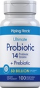Piping Rock Probiotic et prébiotique pour les femmes et les hommes de 50 milliards CFU-100 capsules Ultimate 14 suppléments de souche de Végétarien, non OGM, sans gluten