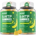 Gommies 5-HTP + GABA - Sans mélatonine - Gommies de relaxation avec extrait de banane, L-Theanine, L-Tryptophane, vitamine D3 pour le repos sain cycle et rythme circadien, fonction cérébrale et relaxation musculaire, paquet de 2