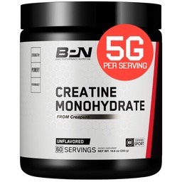 BARE PERFORMANCE NUTRITION, BPN Pure Creatine Monohydrat Pulver von Creapure, 5g Kreatin pro Servierung, unterstützt Muskelwachstum, Unflavored Creatine Powder, 60 Servicings