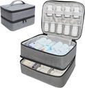 Organisateur de médicaments de voyage et sac de rangement - Double couche Sac d'organisateur de bouteilles de pilules pour les médicaments d'urgence, suppléments ou trousses médicales, sac de médecine vide verrouillable zippé pour la maison (Grey, M)