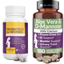 Probiotiques pour les femmes atteintes d'Aloe Vera, et D-Mannose pour le bien-être complet qui soutient: UTI; BV; YI, et la santé vaginale et est non-OGM - Vegan avec 240 pilules de veg