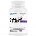 Puregen Labs Allergie Relief, Fexofenadine 180mg, 100 Comprimés – 24 heures anti-histaminique anti-allergie contre les ronflements, éternuements, démangeaisons, yeux aqueux - Fabriqué aux États-Unis