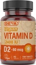 DEVA Vitamine végétale D2 60 mcg 2400 UI, supplément d'ergocalciférol sans ingrédients animaux, 90 comprimés, 1 emballage