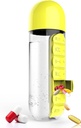 Asobu Combine l'organisateur quotidien de boîtes à pilules avec bouteille d'eau, 20 oz, noir (jaune)