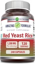 Formules étonnantes Riz de levure rouge 1200mg par portion 240 Capsules Supplément