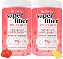 Bellway Super Fiber Powder + Collagen (2 Pack), Sugar-Free Psyllium Husk Pulver mit Collagen Peptides für Gut Gesundheit, Gesunde Haut, Nägel, Knochen & Gelenke, Erdbeer-Lemonade (22.92 Unze)